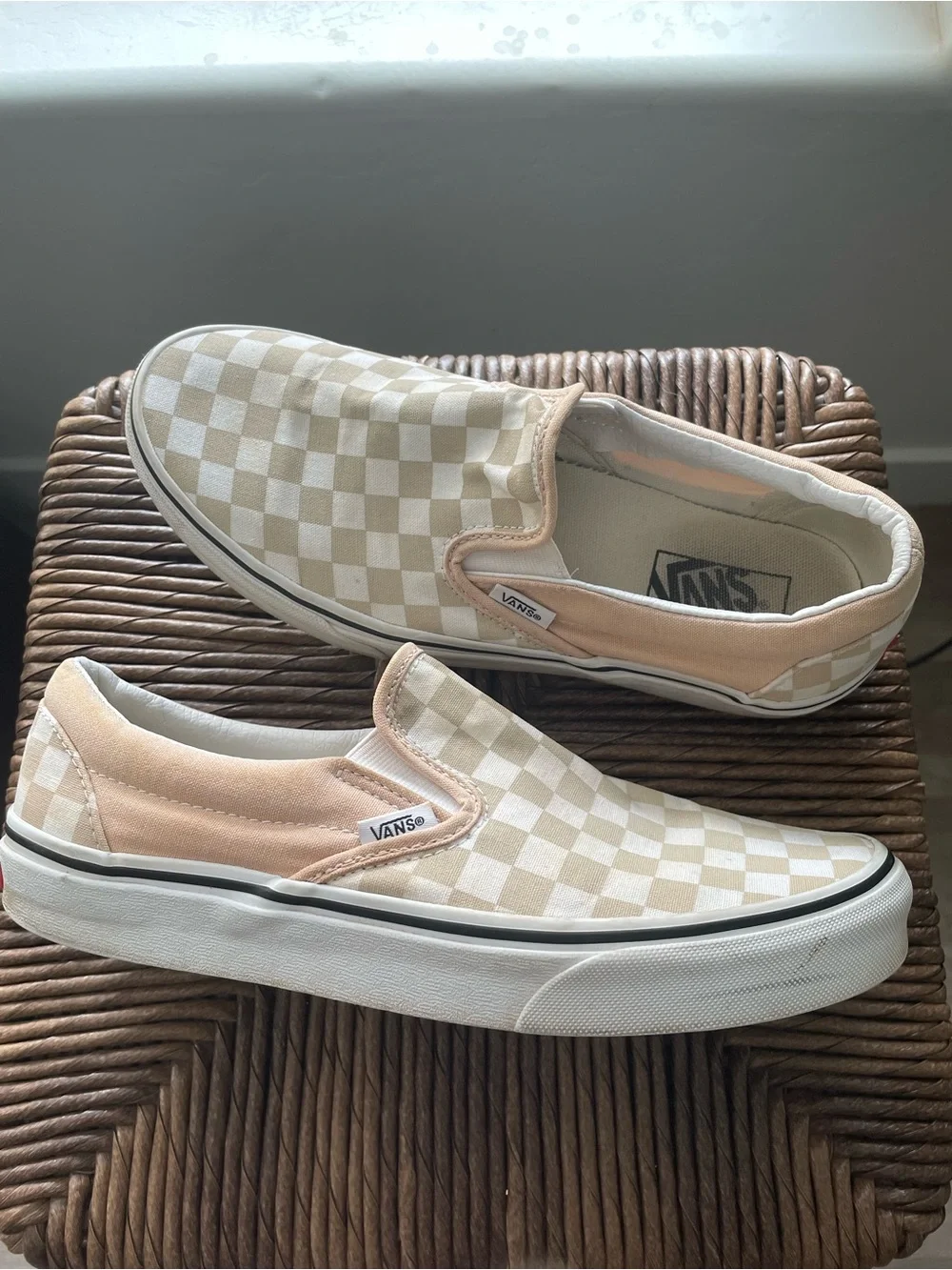 VANS Off the Wall Sneakers White/Beige Checker Slip-on Women SZ 9.5 Men SZ 8
